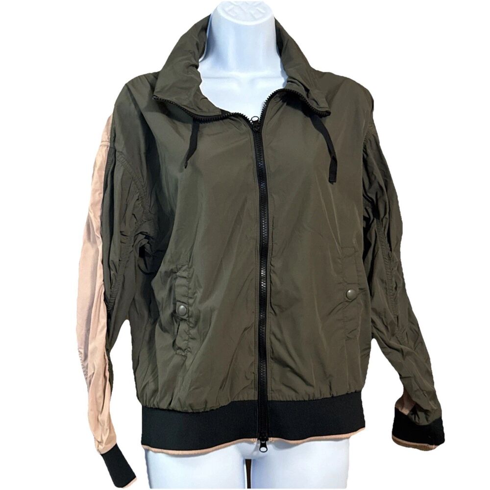 Free People High Line Bomber Jacket Size XS Olive and Pink Hideaway Hood